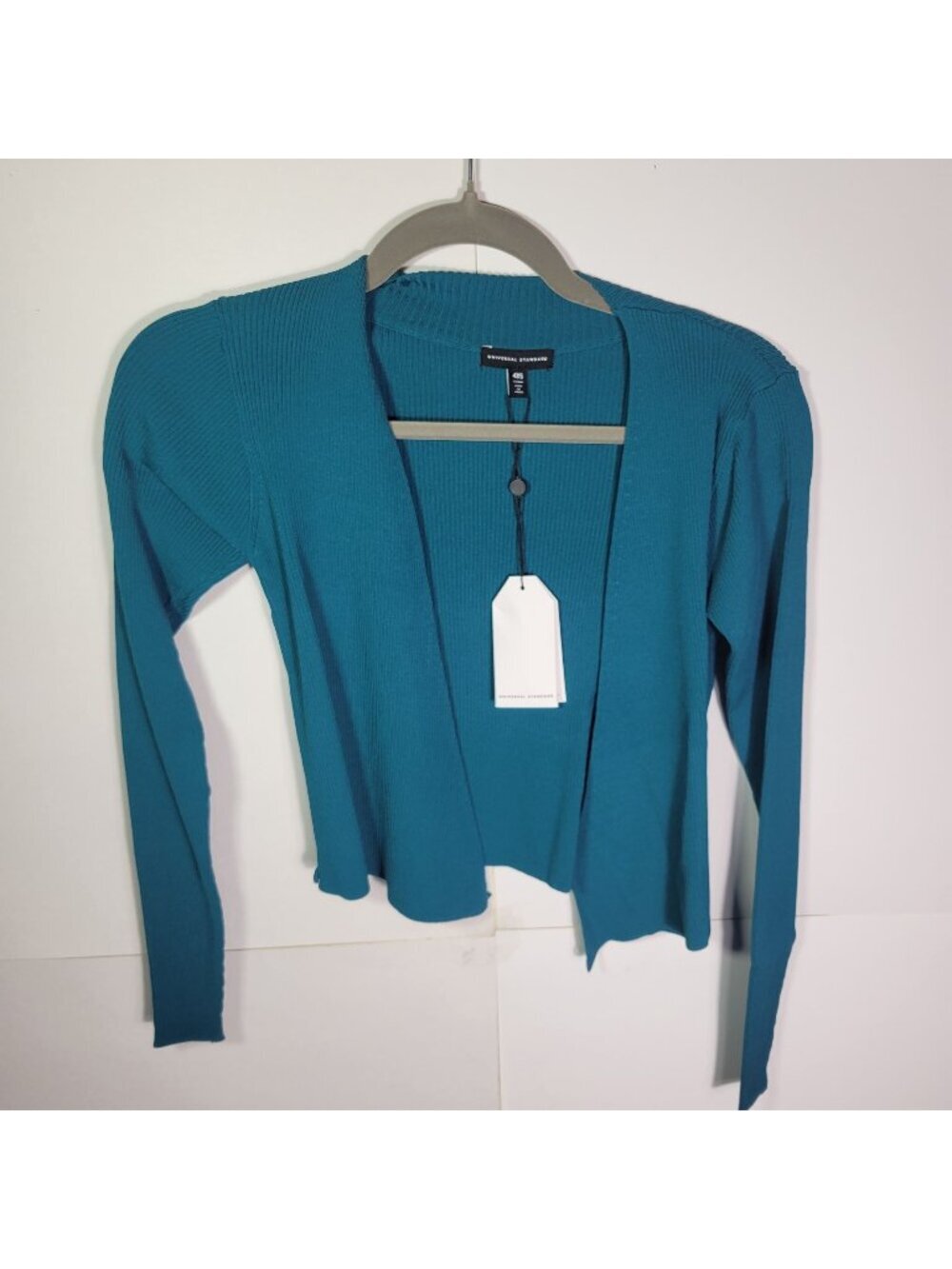 Universal Standard Teal Ribbed Open Front Cardigan Sweater 4XS (X-Small)